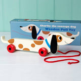 retro Holz Nachziehtier DACKEL Charlie the Sausage