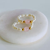 elastischer Finger-Ring mit Glassteinen PERLMUTT Rosa