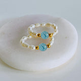 elastischer Finger-Ring mit Glassteinen PERLMUTT Turquoise