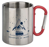 Edelstahl Tasse mit Karabiner Fernweh (Rot) Adventure is waiting