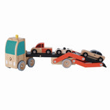 Autotransporter Classic RED + 3 retro Autos aus Holz
