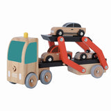 Autotransporter Classic RED + 3 retro Autos aus Holz