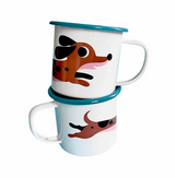 Emaille Tasse mit DACKEL Motiv buntes Camping Geschirr