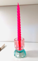 Teelichthalter / Kerzenständer Glas green & pink