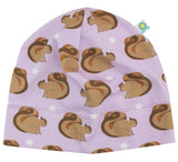 bio kinderkleidung Mütze von OKOMOi bunt mit Eichhörnchen Muster aus Biobaumwolle Jersey