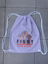 Leniliciouz Merch Rucksack Zugbeutel "FIGHT LIKE A GIRL" Flieder