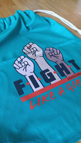 Leniliciouz Merch Rucksack Zugbeutel "FIGHT LIKE A GIRL" Petrol