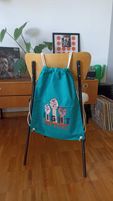 Leniliciouz Merch Rucksack Zugbeutel "FIGHT LIKE A GIRL" Petrol