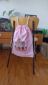 Leniliciouz Merch Rucksack Zugbeutel "FIGHT LIKE A GIRL" Rosa