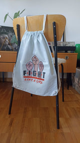 Leniliciouz Merch Rucksack Zugbeutel "FIGHT LIKE A GIRL" Puderblau