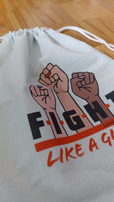 Leniliciouz Merch Tasche Rucksack Turnbeutel Feminismus Feministin Fight Like a girl hellblau
