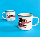 lustige Tasse aus Metall mit Hundemotiv für Camping Outdoor Waldkindergarten oder als VW Bus Geschirr