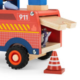 Feuerwehr Spielset mit Fahrzeug und Figuren aus Holz