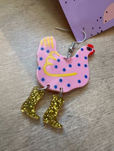 schöne bunte Ohrringe mit Hühner Anhänger glitzer Geschenk für Frauen