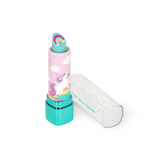duftender Radiergummi von Legami in Lipenstiftform zum heruasdrehen mit Einhorn-Glitzer-motiv. Tolles Geschenk für Mädchen und für die Schultüte.
