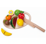 Holzspielzeug Schneidebrett mit Messer Obst