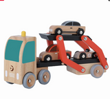 Autotransporter Fifties + 3 retro Autos aus Holz