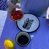 Illustrierter Emaille Teller Schlafsack Couple Dots and Stripes