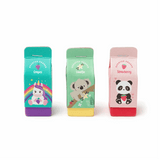 Set aus 3 LEGAMI Radiergummis mit Duft - Yummy Yummy in Tetrapackform. Einhorn Koala und Pandamotiv mit Trauben Vanille und Erdbeer Geruch