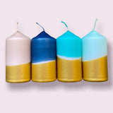 Dip Dye Stumpenkerzen SPARKLE Cold Ice BLUE 4 Stück