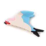 große bunte haarspange haarklammer vogel schwalbe blau rosa weiß