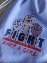 Leniliciouz Merch Rucksack Zugbeutel "FIGHT LIKE A GIRL" Flieder