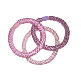 Gewebter Haargummi wie Knekki zweifarbig gestrickt in lila rosa tönen