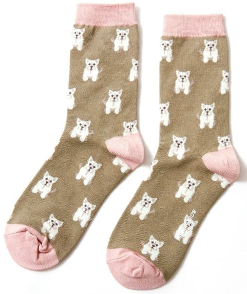 Bambus Socken WESTIE Hunde olive (One Size 36-41)