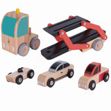 Autotransporter Classic RED + 3 retro Autos  aus Holz