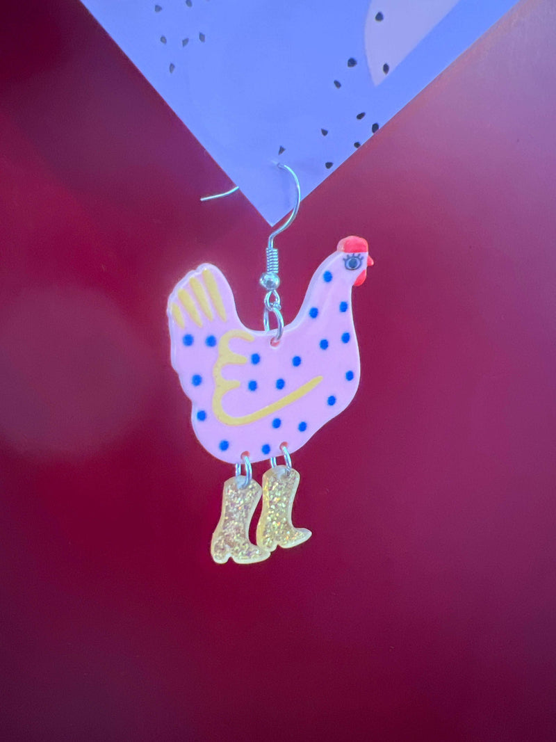 Ohrringe mit Hühner Anhänger glitzer Geschenk für Frauen