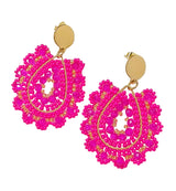 Pink Himbeer mit vergoldeten Stecker Boho glasperlenohrringe Tropfenform pfau