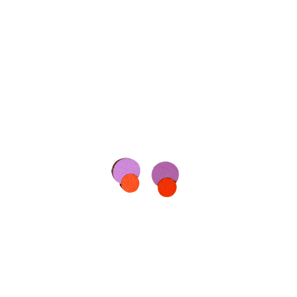 Holz Ohrstecker Mini Purple/Orange