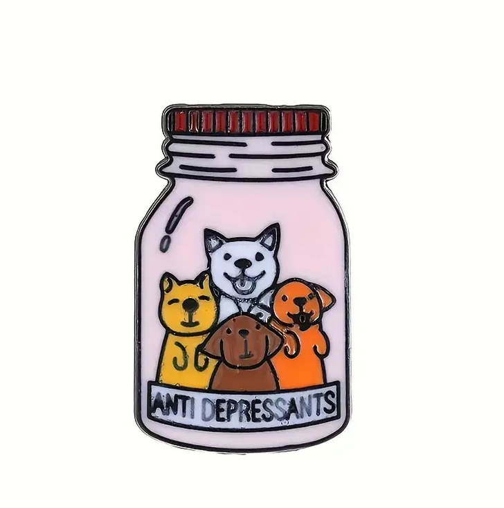 lustiger Pin mit Anti depressiva Hunde Motiv