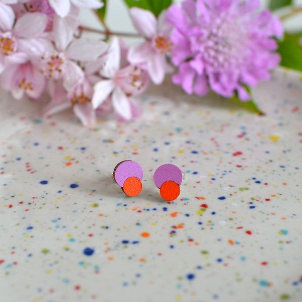 Holz Ohrstecker Mini Purple/Orange