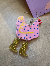 schöne bunte Ohrringe mit Hühner Anhänger glitzer Geschenk für Frauen