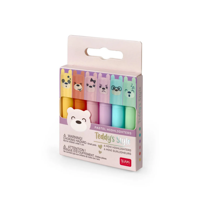 6 Mini Textmarker Legami TEDDY`S SYTLE pastel