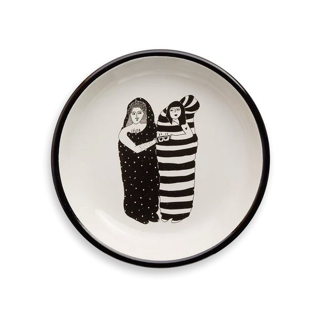 Illustrierter Emaille Teller Schlafsack Couple Dots and Stripes – OKOMOi