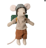 Großer Mäuse Bruder Wandermaus mit Schlafsack Ringel beige