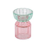 schöner Kerzenständer aus Glas in Pink und Grün